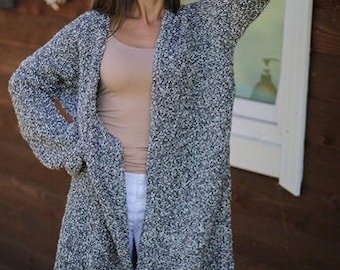 Long oversized knitted boucle cardigan for women, Women knit sweater jacket, Hand knit coat