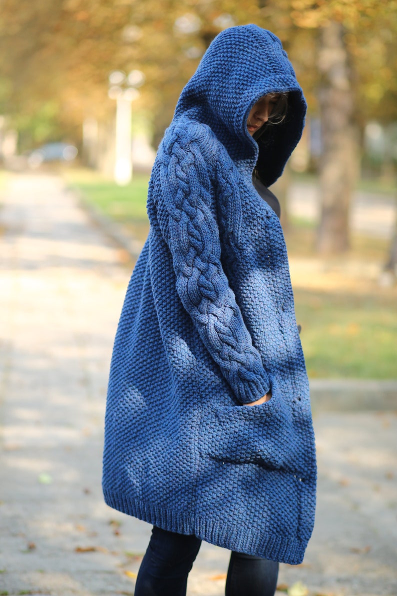 Long Taupe Cardigan For Women Cable Knit Hooded Cardigan Coat Etsy