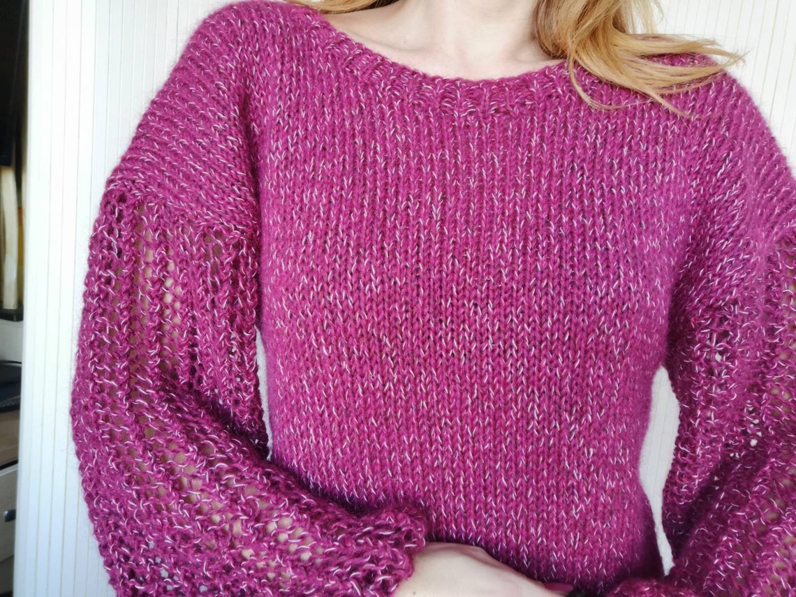 Lightweight Hot Pink Sweater With Puffy Sleeves Knitted | Etsy