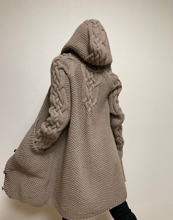 hooded cable knit sweater coat