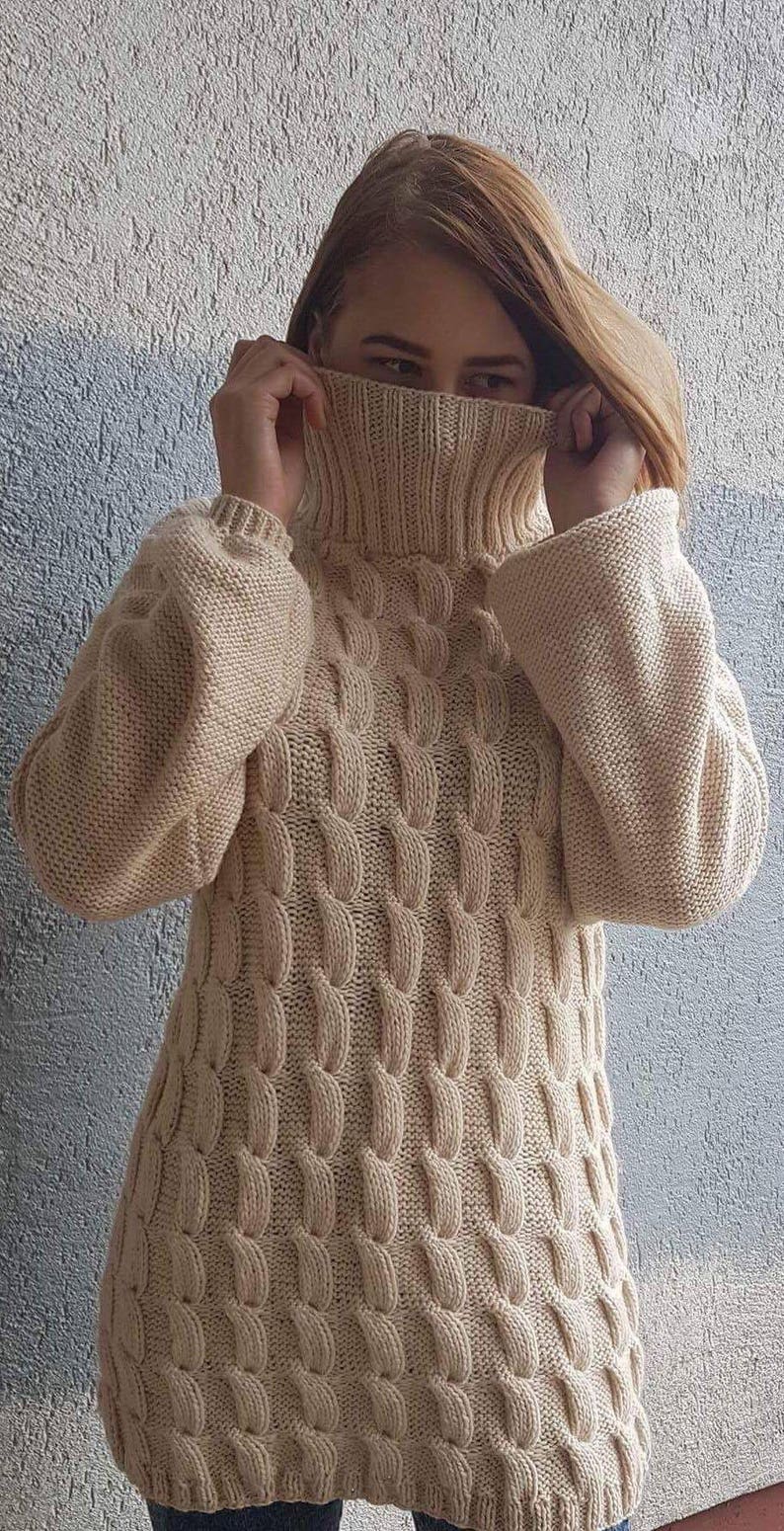 Women/'s Knitted Pullover Cable Knit Turtleneck Sweater Loose Knit Soft Sweater Oversized Wool Sweater Chunky Cable Knit Pullover