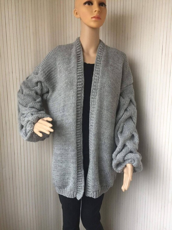 chunky grey knit cardigan