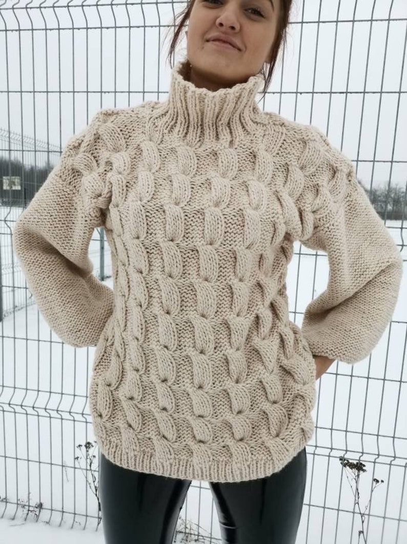 Women/'s Knitted Pullover Cable Knit Turtleneck Sweater Loose Knit Soft Sweater Oversized Wool Sweater Chunky Cable Knit Pullover