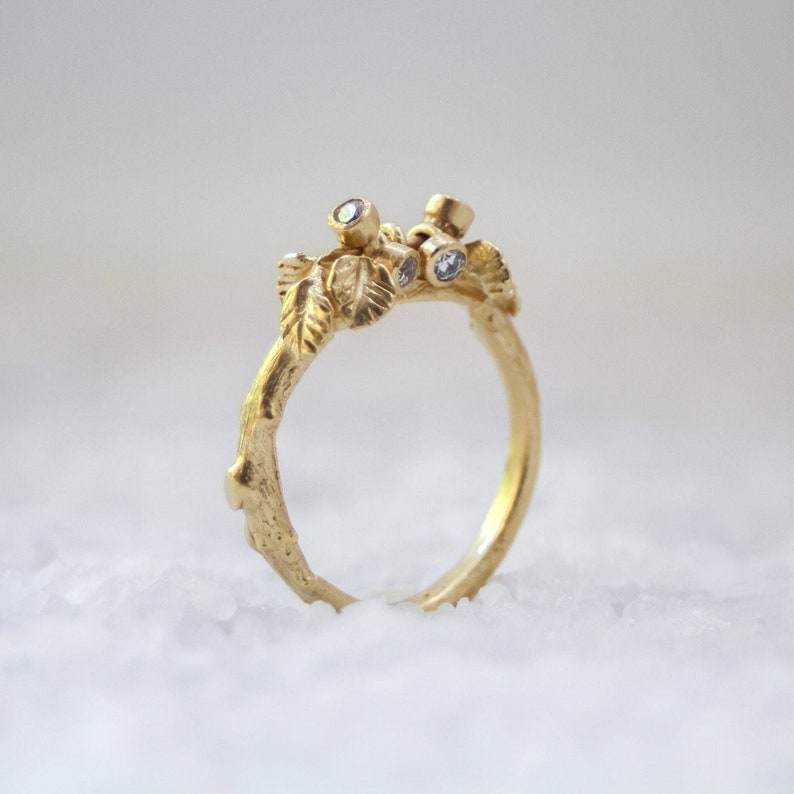 Delicate Ring Woodland Ring Nature Ring Leaf Ring Romantic Ring Solid Gold Ring Twig Ring Branch Ring Diamond Ring Gold Ring