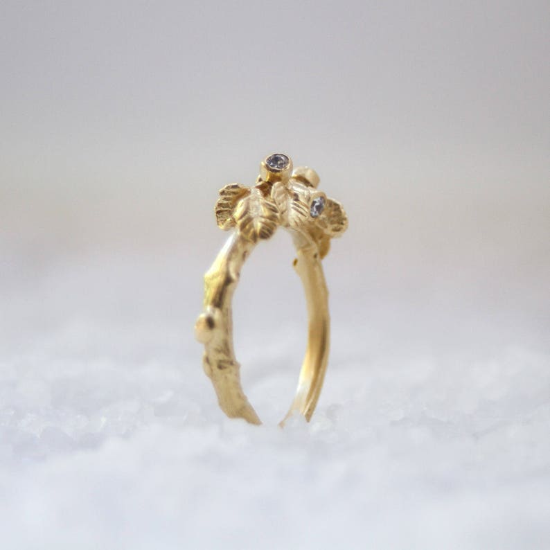 Delicate Ring Woodland Ring Nature Ring Leaf Ring Romantic Ring Solid Gold Ring Twig Ring Branch Ring Diamond Ring Gold Ring