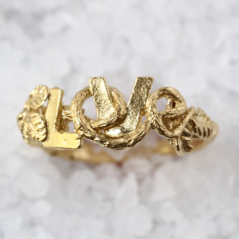 Solid Gold Ring, Love Ring, Romantic Ring, Delicate Ring, Nature Ring, Woodland Ring, Leaf Ring, Unique Ring, Twig Ring, Dainty Ring image 1