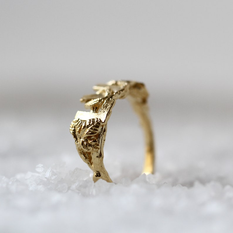 Solid Gold Ring, Love Ring, Romantic Ring, Delicate Ring, Nature Ring, Woodland Ring, Leaf Ring, Unique Ring, Twig Ring, Dainty Ring image 2