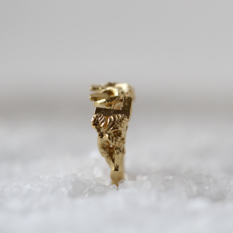 Solid Gold Ring, Love Ring, Romantic Ring, Delicate Ring, Nature Ring, Woodland Ring, Leaf Ring, Unique Ring, Twig Ring, Dainty Ring image 4