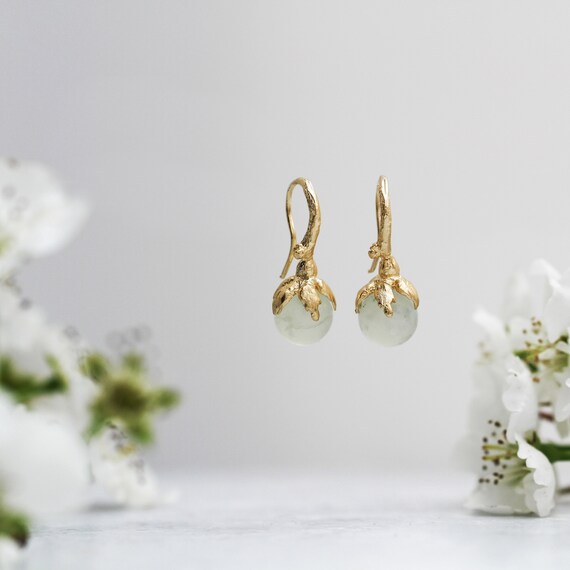 Gold Earrings Jade Earrings Wedding Earrings Bridal Earrings