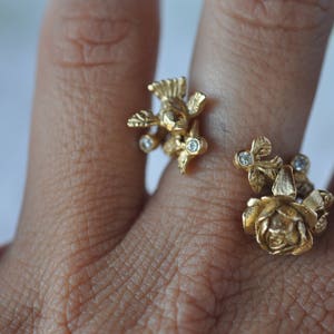 Diamond Ring, Rose Ring, Open Ring, Unique Gold Ring, Flower Ring, Leaf Ring, Solid Gold Ring, Romantic Ring, Nature Ring, Statement Ring image 7