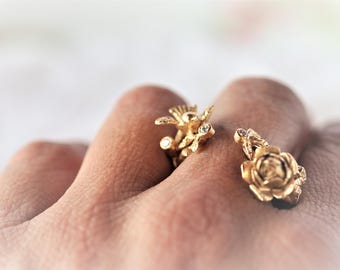 Romantic Ring, Nature Ring, Unique Ring, Statement Ring, Gold Ring, Boho Ring, Woodland Ring, Rose Ring, Unique Gold Ring, Diamond Ring