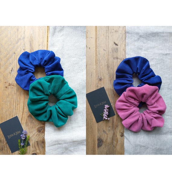 Vibrant Genuine Suede Scrunchies, Hair Accessory, Hair Ties, Bobble, Emerald Green, Bright Pink, Electric Blue, Gift, Lottie and Jake