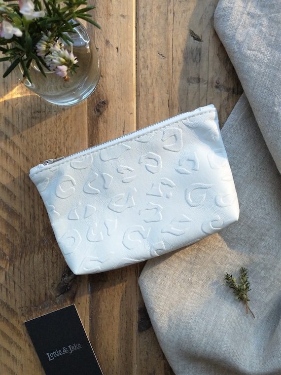 CHOOSE White/Pink Leather Pouch, Embossed Leopard Print Design, Zip Fastening, Boxed Bottom, Gift, Birthday, Lottie and Jake