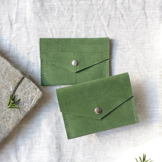 Forest Green Suede Purse, Geometric Square Stripe, Press Stud Fastening, Two Pockets, Lottie and Jake