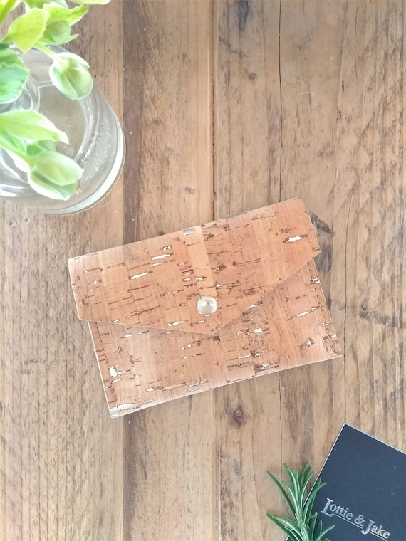 Natural Cork Leather Purse with silver flecks, Choose from Silver Press Stud or Sam Browne Stud, Eco friendly, Sustainable, Gift, Birthday