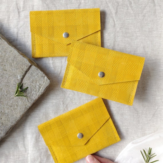 Mustard Suede Purse, Embossed Tartan pattern, Press Stud Fastening, Two Pockets, Lottie and Jake