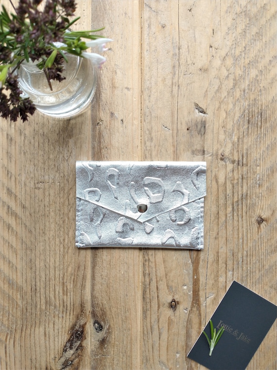 Silver Leather Purse, Embossed Leopard Print Design, Press Stud Fastening, Two Pockets, Gift, Birthday, Lottie and Jake