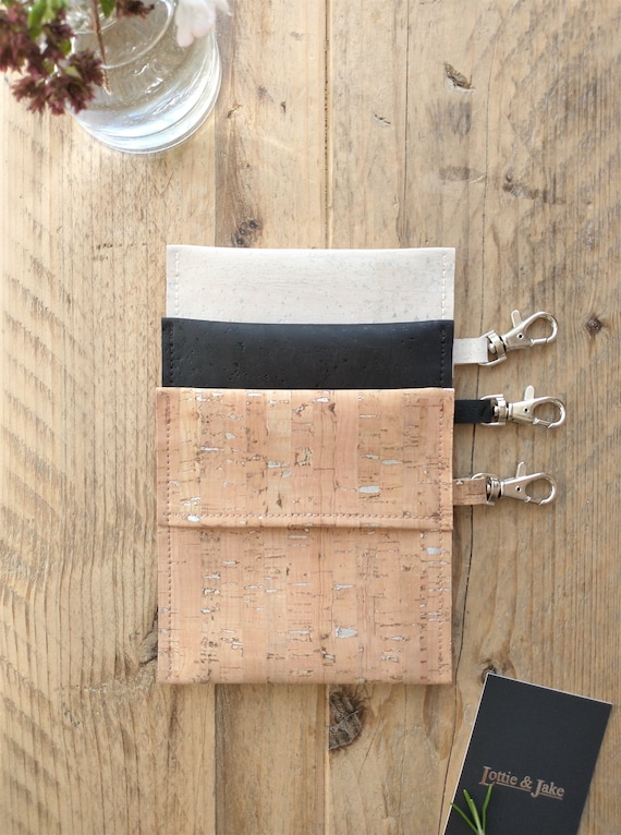 Face Mask Pouch, CHOOSE White, Black or Silver Fleck Cork, Silver Lobster Clasp, Reusable, Eco Friendly, Sustainable, Lottie and Jake