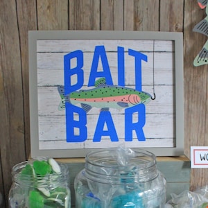 Fishing theme party// Bait Bar sign