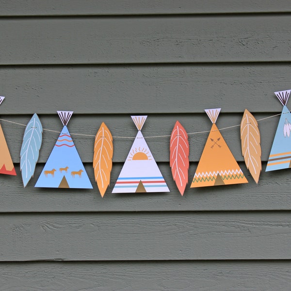 Teepee and feather Banner // camping party decorations