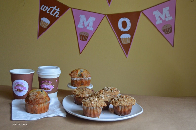 Muffins With Mom Pennant // Mom and Muffin Banner // Coffee Etsy