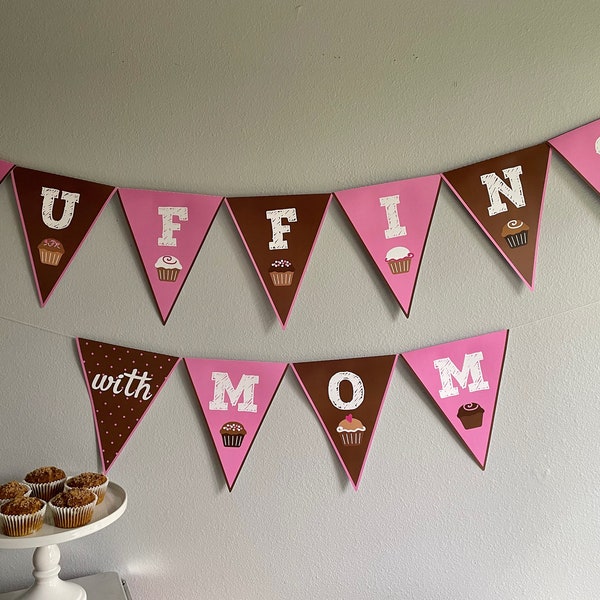 Muffins with mom pennant // mom and muffin banner // coffee club sign // mom group sign // coffee and tea sign