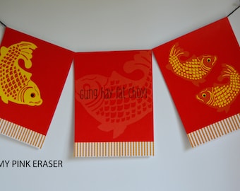 中国の旧正月 // 中国の旧正月紙バナー // 赤と金の魚のバナー // 中国の旧正月ペナント // 旧正月