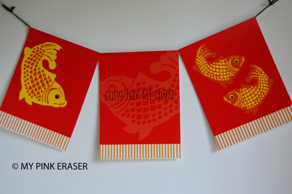 Chinese New Year Poster Chinese New Year Paper Banner Red And Gold Fish Banner Chinese New Year Pennant Windsocks