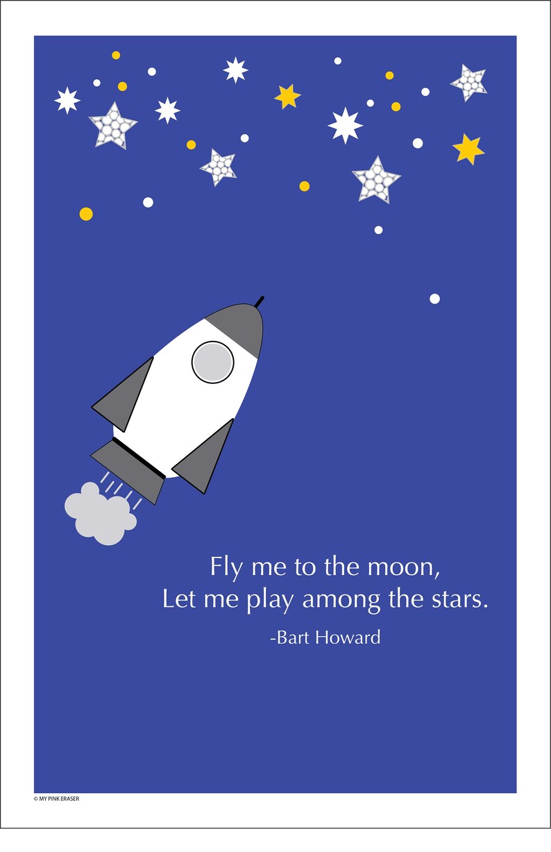 Rocket Fly Me to the Moon Poster Etsy