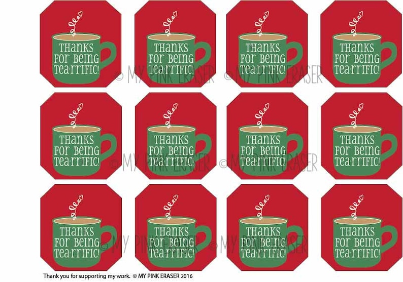 Gift tag for tea // Christmas tea gift // tea party favor // Etsy