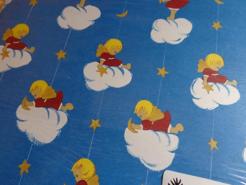 Vintage Christmas Gift Wrap CherubAngel Wrapping Paper Holiday Present NOS Deadstock