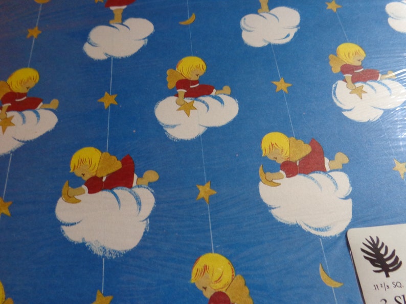 Vintage Christmas Gift Wrap CherubAngel Wrapping Paper Holiday Present NOS Deadstock