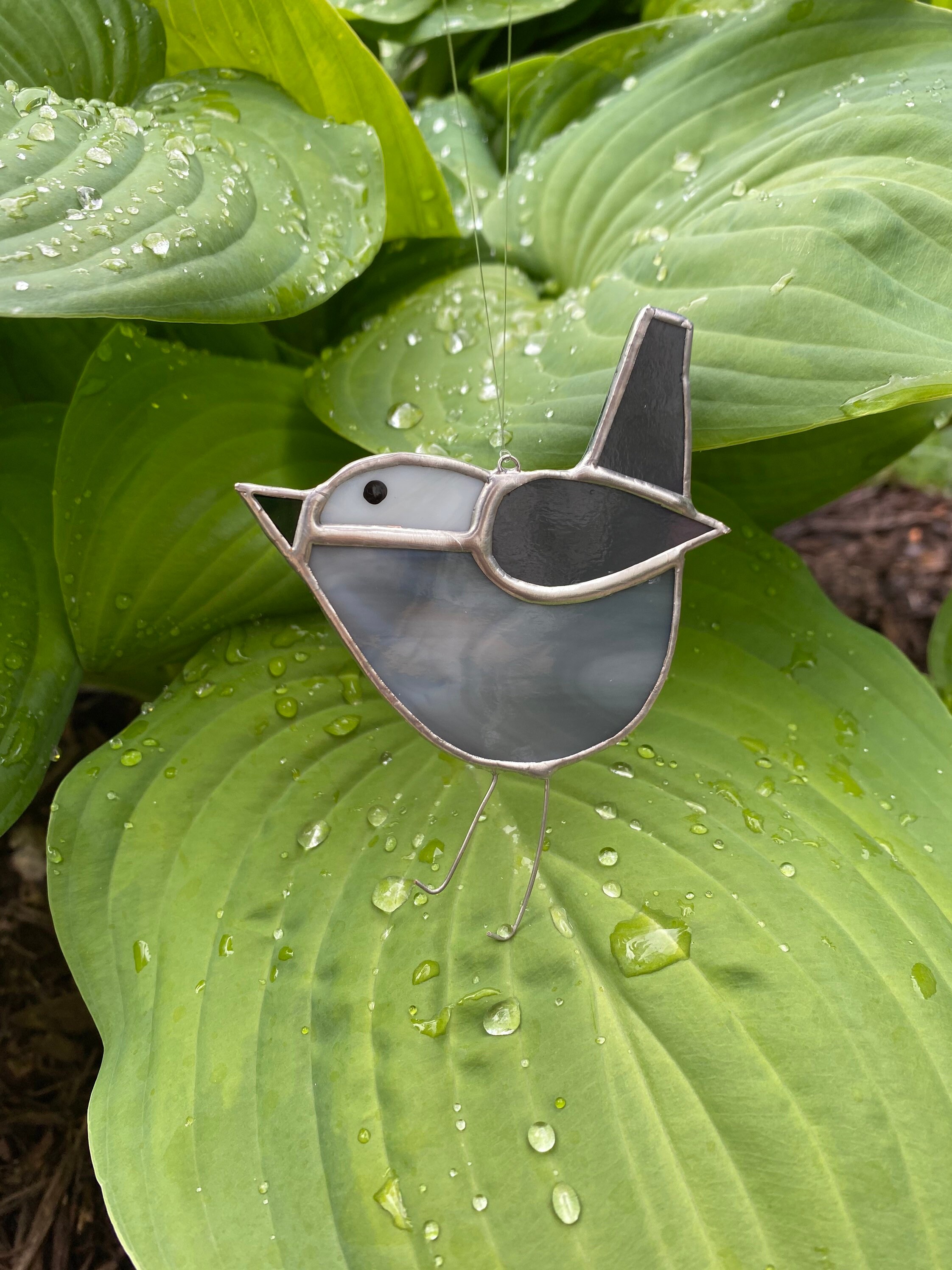 Grey Bird Stained Glass Suncatcher