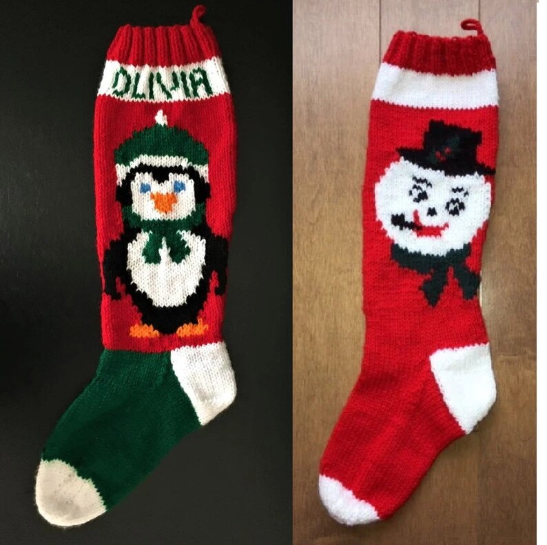 Hand Knitted Xmas Stockings Using Designs From Mary Maxim Etsy