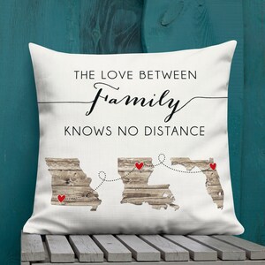 Personalized Long Distance Pillow, Family Moving Gift, Moving State or Country, Going Away Present For Any Relationship, Custom Throw Pillow