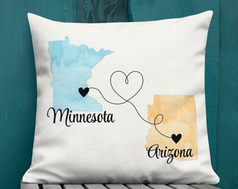 Moving Away Gift, Long Distance Pillow, Custom States Pillow, Realtor Closing Gift, Personalized Pillow, Gift For Family, Relocating Gift