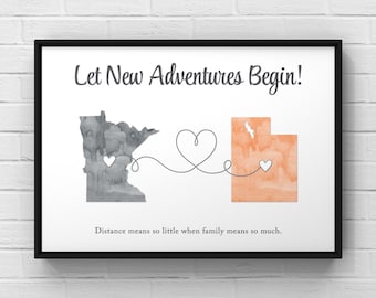 Moving Away Keepsake for Family | Long Distance Present | State to State Custom Art | Farewell Decor | Personalized Housewarming Gift Idea