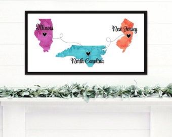 Custom Three State Print, Going Away Gift, Personalized State to State Sign, Relocating, Connected States Moving Gift, Custom State Map Art