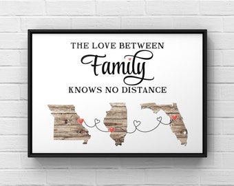 Personalized States Family Gift, Custom Maps, Moving Out Gift, Wall Art Print, The Love Between, Long Distance Relations, Parents Going Away