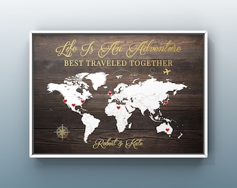 World Travel Map Anniversary Gift, Custom Adventure Print, Wedding Guestbook, Personalized Couples Gift, Long Distance Relationship