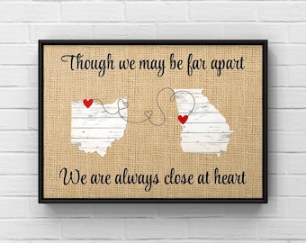 Custom Friend State Print Long Distance Friendship Gift Personalized Going Away - Map Art for Family Miles Apart Close at Heart