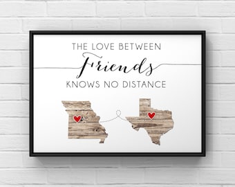 Long Distance Friends Gift, Personalized Friendship Gift, Moving Away, Love Between Friends, Custom Maps, Best Friend Keepsake, Gift For Her