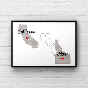 Two State Print, Going Away Gift For Best Friend, Long Distance Friendship Maps, Personalized Moving Gift, Retirement, Custom Wall Art Decor