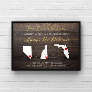 Long Distance Grandparents And Grandchildren Gift, Personalized Love Between Grandkids Print, States, Grandparents Day, Moving Away Gifts
