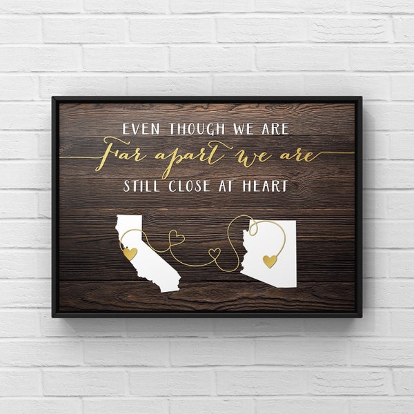 Impresión personalizada del estado, regalo de despedida, familia a distancia, kilómetros de distancia, regalo personalizado de despedida, amor familiar, letrero con mapa