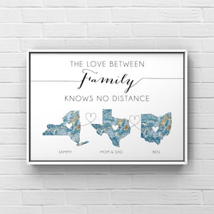 Moving Gift For Family, Personalized Family Gift, Custom Maps,  Long Distance Relations, Wall Art, The Love Between, Parents Going Away Gift