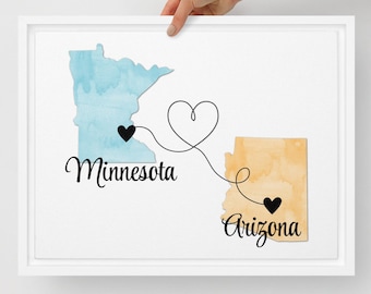 Two State Print, Personalized Moving Gift, Long Distance Friendship Maps, Custom College Going Away Gift For Best Friend, Dorm Wall Decor