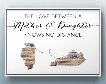 Sentimental Long Distance Mother and Daughter Art, Custom Mother's Day Gift, Moving or Farewell Heartfelt Keepsake, Personalized Family Sign