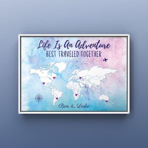 World Travel Print, Anniversary Gift, Custom Adventure Map, Wedding Guestbook Idea, Personalized Couples Gift, Long Distance Relationship