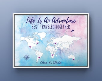 World Travel Print, Anniversary Gift, Custom Adventure Map, Wedding Guestbook Idea, Personalized Couples Gift, Long Distance Relationship